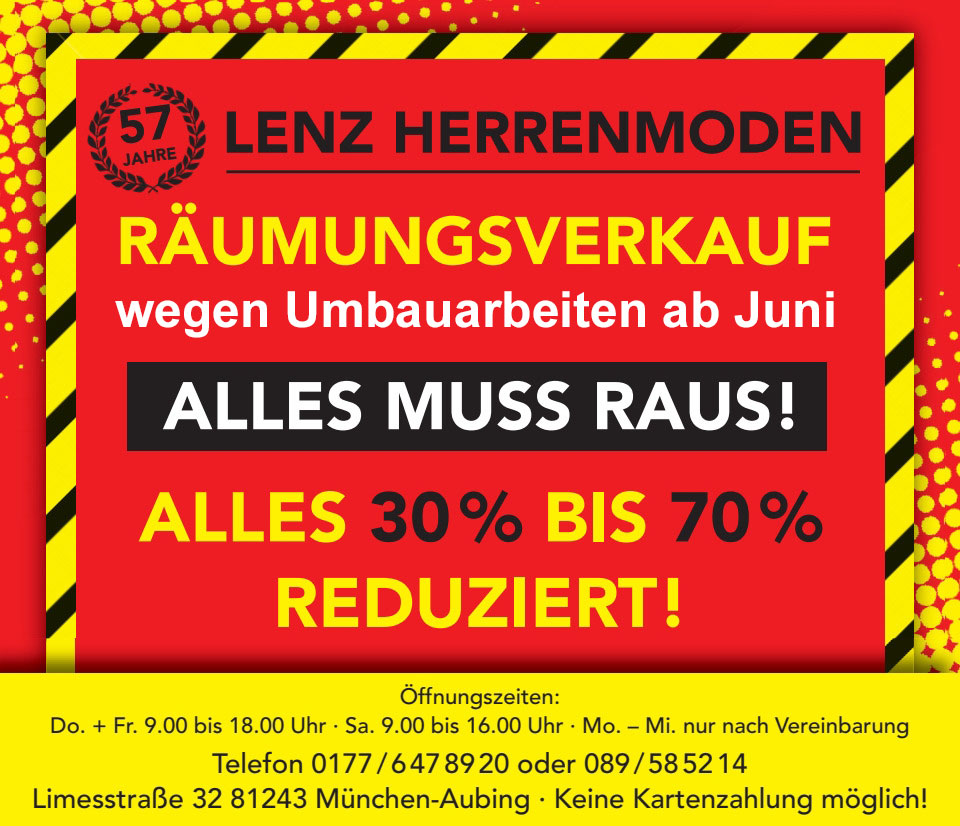 Räumungsverkauf bei Lenz Herrenmoden